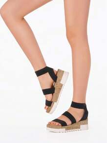 Women's Wedges Flatform Platform Sandals Open Toe Elastic Strap Casual Outing Vacation Flatform Platform Valentine's Day Summer Shoes - 黑色 - 查看 5