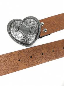 波西米亚风单件心形扣 Y2K 美学印花图案腰带，适合日常佩戴，情人节，夏季，学校秋季，秋季，万圣节 - 棕色 - 查看 4