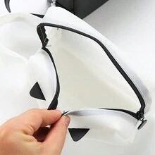 卡哇伊貓咪鉛筆盒,大容量簡單可愛創意攜帶式收納袋,pu皮革學校文具用品 - 白色 - 查看 4