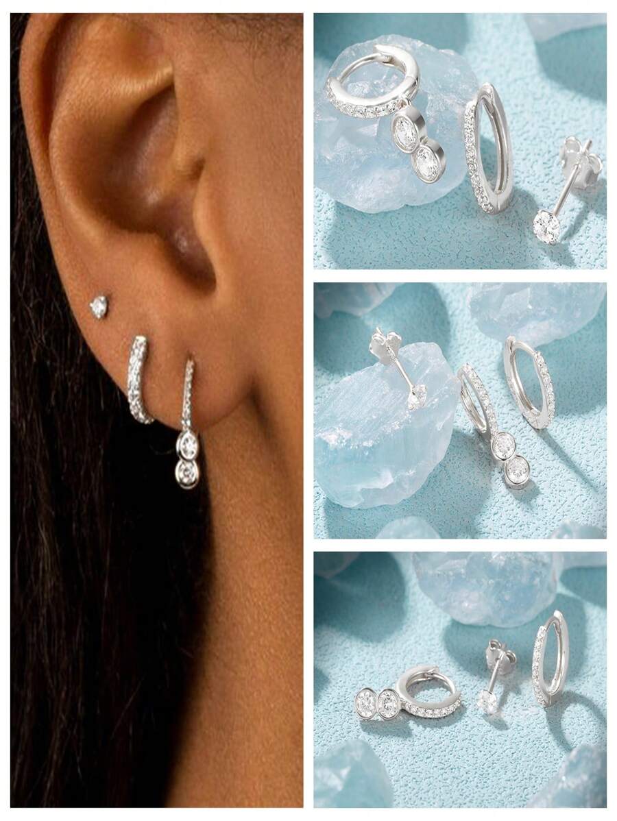 3 件裝 925 純銀蝴蝶星星耳環女式時尚耳環 18k 鍍金完美適合婚禮情人節高級珠寶 - 金色 - 查看 1