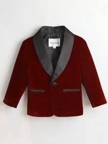 Young Boy Velvet Suit Jacket Green Collar Formal Blazer Spring - Burgundy - View 1