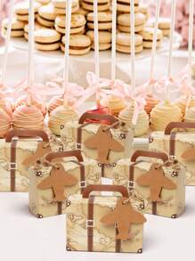 10pcs Creative Mini Luggage Candy Box Gift Box With Map & Vintage Aircraft Print For Travel Themed Party,Christmas