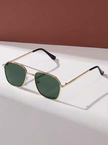 复古方形金属双梁飞行员眼镜装饰时尚眼镜休闲太阳镜配饰沙滩配饰眼镜太阳镜适合夏季海滩度假、户外、旅行 - 金色 - 查看 2