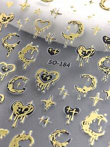 3入組黑金、黑銀、粉金蝴蝶愛心美甲貼紙,自粘美甲貼花月星愛心圖案美甲裝飾女性diy美甲配件有機玻璃美甲工具包 - 彩色 - 查看 9