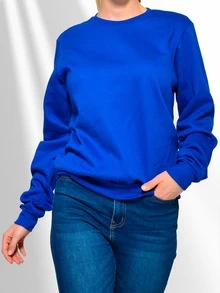 DRESS FASHION Sudadera Cuello Redondo Afelpada Por Dentro, Color Sólido Para Mujer - azul real - Ver 1