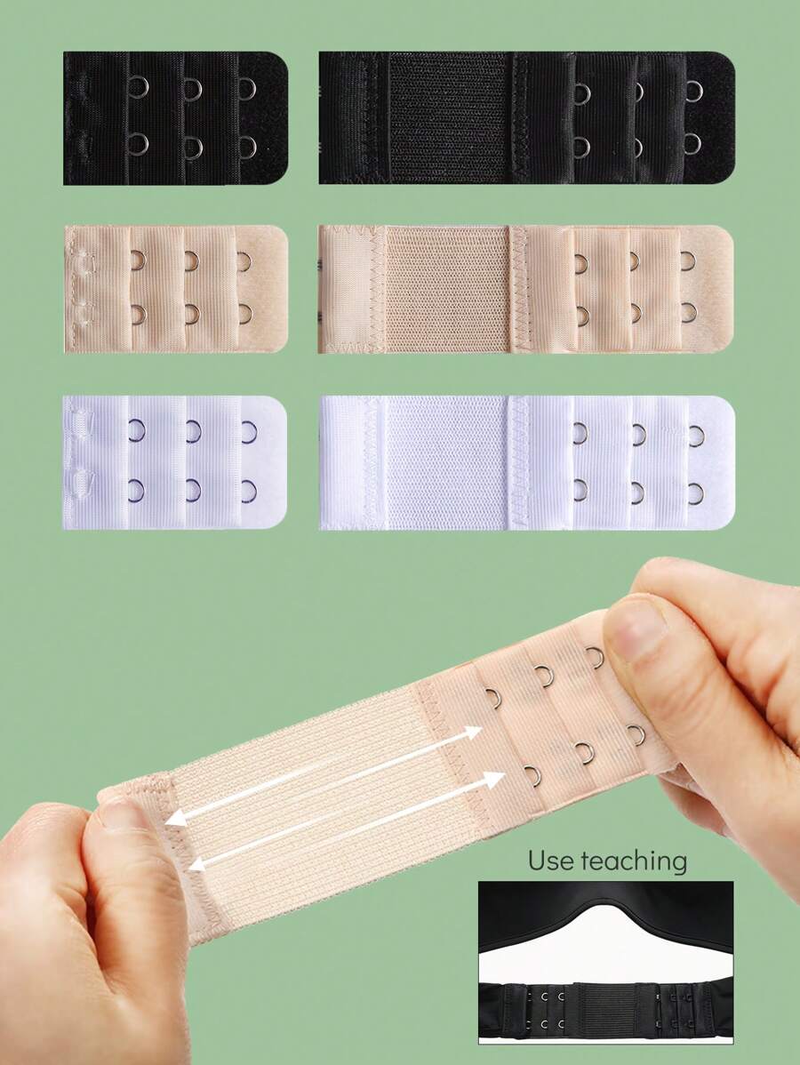 6pcs Elastic 3 Rows 2 Hooks Bra Extension Strap, Bra Extender Hook, Underwear Accessory - Multicolor - View 1