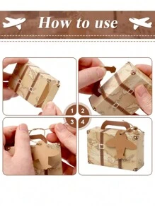 10pcs Creative Mini Luggage Candy Box Gift Box With Map & Vintage Aircraft Print For Travel Themed Party,Christmas