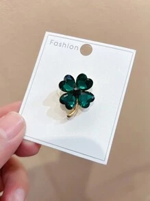 高端時尚的四葉草和紅心形女士胸針,搭配祖母綠寶石的豪華時尚葉子胸針,獨特的裝飾配件 - 綠色 - 查看 2