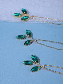 3入組優雅玻璃髮夾套裝，水晶裝飾的新娘婚禮髮飾，皇家頭飾 - 綠色 - 查看 3