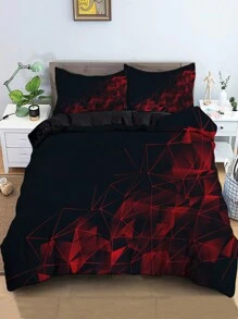 3入組幾何圖案床單套裝,柔軟舒適的被罩套,適用於臥室、客房(1件被罩+2件枕頭套,不帶芯) - 黑紅色 - 查看 6