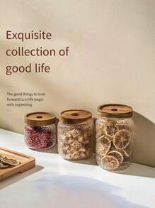 1pc Coffee Storage Jar, Sealed Canister, Glass Bottle, Powder Container, Vacuum Canister - White - View 1