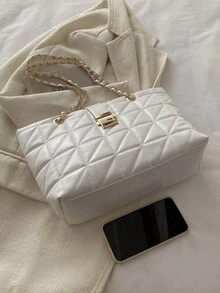 Hợp thời Túi đeo vai dây xích , Sang trọng Argyle Chần Túi xách tay , Của phụ nữ Lớn Túi đeo chéo & Ví - trắng - Xem 6