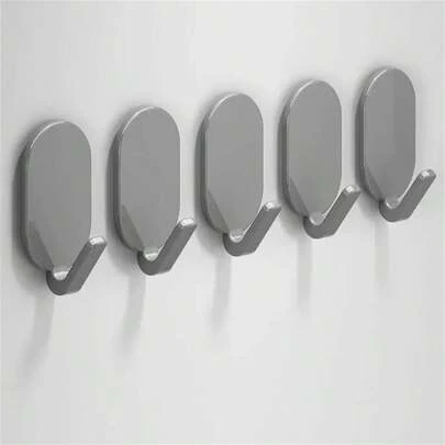 5pcs Heavy-Duty Adhesive Hooks, No Drilling Needed, Ideal For Bathroom And Toilet, Effortlessly Hang Towels On Walls Or Doors, Leaves No Traces Behind