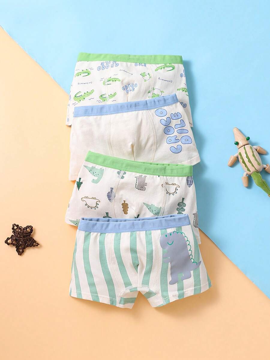 4 Piezas De Boxers Para Niño Con Estampado De Dinosaurios, De Dibujos Animados, Cuatro Estaciones - Multicolor - Ver 1