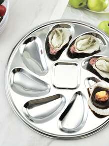 1pc Stainless Steel Oyster Plate With 8 Slots For Restaurant, Grill, Kitchen Tools - Silver - View 4