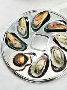 1pc Stainless Steel Oyster Plate With 8 Slots For Restaurant, Grill, Kitchen Tools - Silver - View 3
