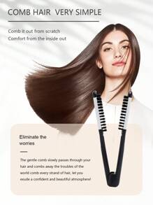 Straightening Comb Hair Styling Tool, Boar Bristle Paddle Brush, V-Shaped Smoothing Comb, Hair Styling Brush - Black and White - View 4