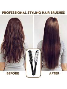 Straightening Comb Hair Styling Tool, Boar Bristle Paddle Brush, V-Shaped Smoothing Comb, Hair Styling Brush - Black and White - View 5