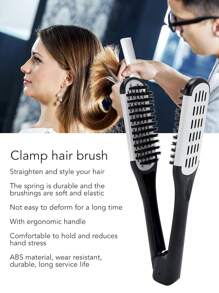 Straightening Comb Hair Styling Tool, Boar Bristle Paddle Brush, V-Shaped Smoothing Comb, Hair Styling Brush - Black and White - View 6