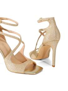 Women High Heeled Sandals Cross Strappy Sexy Stilettos Square Toe Ankle Strap Sandals For Prom, Party, Wedding - 金色亮片 - 查看 8