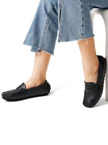 Women's Dressy Casual Slip-On Penny Loafers For Business And Office Wear Comfortable Arch Support Faux Leather Driving Loafer Shoes - 黑色/PU - 查看 6