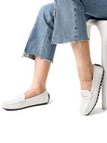 Women's Dressy Casual Slip-On Penny Loafers For Business And Office Wear Comfortable Arch Support Faux Leather Driving Loafer Shoes - 白色 - 查看 6