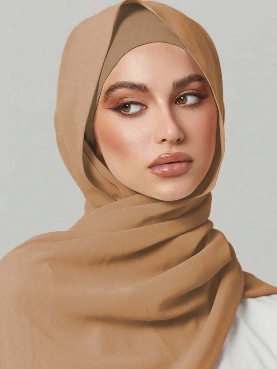 2 pièces Ensemble Écharpe et Bonnet pour Femmes, Casquette Polyvalente Couleur Unie et Hijab, Ensemble Bonnet Élastique et Écharpe en Mousseline Neige, Accessoires de Tenue Décontractée pour Femmes