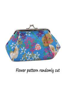 复古花卉图案零钱包，随机花卉图案时尚吻锁小包，女士可装口红和钥匙，刺绣布艺化妆包，复古化妆收纳包带吻锁（蓝色） - 藍色 - 查看 6