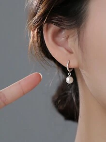 GAGAFEEL 1pc Light Luxury S925 Sterling Silver Faux Pearl Pendant Studs Earrings For Women Girl Daily Wear Party Dating Gift Holiday