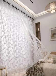 1 Peça Cortina de Voile Bordada Pastoril Perfurada, Design Minimalista Moderno Versátil, Cortina Transparente de Renda Branca Anti-Mosquito para Sala de Estar, Quarto, Varanda