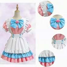 Disfraz de sirvienta Francesa para Mujer, Traje de sirvienta, Uniforme de Cosplay, Vestido con Pajarita Rosa Linda Set - Rosa - Ver 6