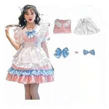 Disfraz de sirvienta Francesa para Mujer, Traje de sirvienta, Uniforme de Cosplay, Vestido con Pajarita Rosa Linda Set - Rosa - Ver 5