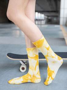 5pairs Women's Personality Street Style Sporty Tie Dye Mid Calf Socks