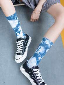 5pairs Women's Personality Street Style Sporty Tie Dye Mid Calf Socks