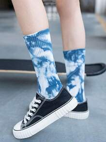 5pairs Women's Personality Street Style Sporty Tie Dye Mid Calf Socks