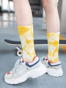 5pairs Women's Personality Street Style Sporty Tie Dye Mid Calf Socks