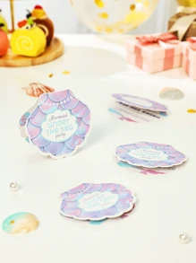 6pcs/Set Birthday Party Invitation Cards, Mermaid Theme, Mermaid Pattern, Party Invitation Card, Birthday Party Invitation, Party Supplies - Multicolor - View 1