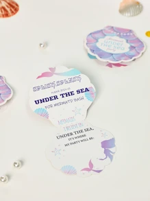 6pcs/Set Birthday Party Invitation Cards, Mermaid Theme, Mermaid Pattern, Party Invitation Card, Birthday Party Invitation, Party Supplies - Multicolor - View 2
