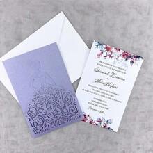 10pcs/Bag Only Cards , Dress Laser Cut Invitations Cards Invitation Quinceanera Invitation Sweet Invitation Baby Shower(Without Inner Cards And Envelopes) - Violet Purple - View 5