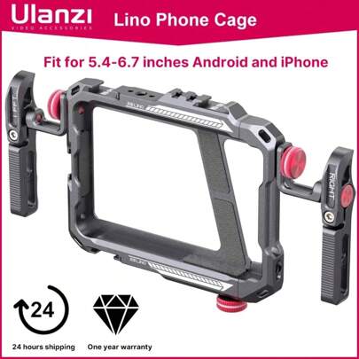 Gabbia per telefono Ulanzi Lino, impugnatura rig per video vlog, compatibile con smartphone da 5.4" a 6.7" come X 11 12 13 14 Pro Max e Android, per fotografia