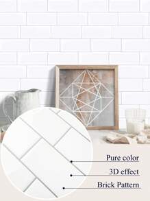 WoStick 4/10/20 片装防水砖纹 3D 墙板，DIY 瓷砖贴纸，可移除自粘墙砖，适用于厨房浴室防溅板和节日装饰 - 白色 - 查看 5