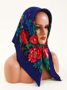 Velo de mujer de 27.5"x27.5" con estampado tradicional de peonía en rojo, multicolor y negro, un pañuelo hijab de moda estilo bohemio - Multicolor - Ver 5