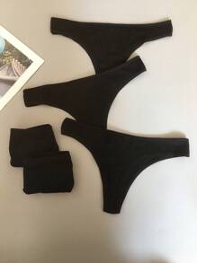 5 条装女士纯黑色性感丁字裤