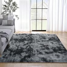 One Gray Tie-Dye Long Plush Rug, Upgraded Material Soft Fluffy Thick Sponge Non-Shedding Sturdy Durable Easy To Clean With Good Foot Feeling. Suitable For Various Areas Such As Sofa Side, Bedside, Windowsill, Shoe Changing Stool, Living Room, Bedroom, Game Room, Etc. - Dark Grey - View 5