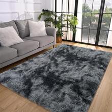 One Gray Tie-Dye Long Plush Rug, Upgraded Material Soft Fluffy Thick Sponge Non-Shedding Sturdy Durable Easy To Clean With Good Foot Feeling. Suitable For Various Areas Such As Sofa Side, Bedside, Windowsill, Shoe Changing Stool, Living Room, Bedroom, Game Room, Etc. - Dark Grey - View 3