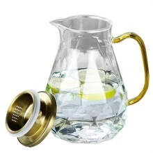 1800毫升/60盎司玻璃液体容器，配不锈钢盖、鹰嘴式壶嘴，浅色硼硅酸盐玻璃材质，适用于冷萃咖啡、冰咖啡、散装茶叶、晒茶、冷水等，厨房饮品制作器具 - 透明 - 查看 4