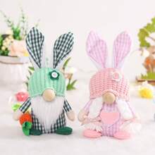 2pcs Easter Bunny Figurines, No-Face Doll & Home Decor Prop, Easter/Birthday Gifts - Multicolor - View 3