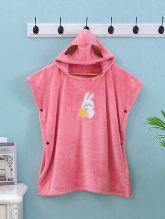 1pc Cute 3D Hooded Sleeveless Robe, Coral Fleece Soft Absorbent, For Bathroom, Swimming Pool, Beach