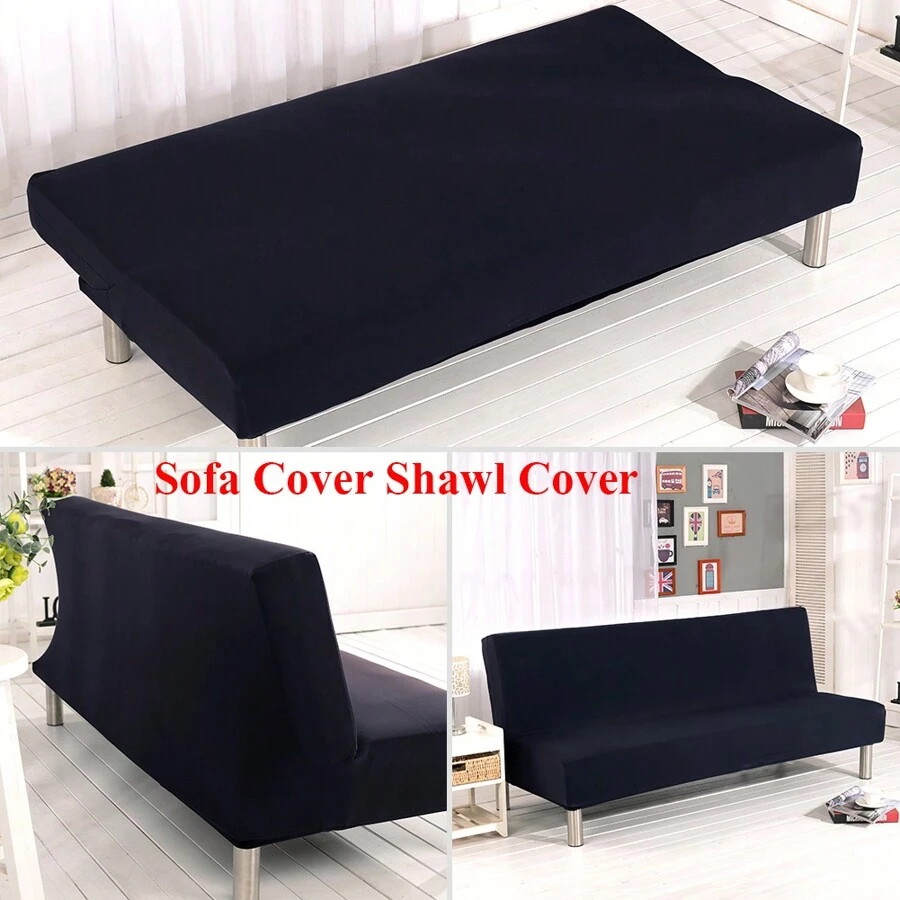 Armless Sofa Cover 3 Seater Stretch Couch Cover Elastic Slipcover For Sofa Bed Without Armrests, Anti-Slip - Black - View 1