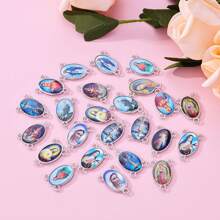 Random Delivery Of 30pcs Assorted Images Oval Pendant Jewelry Accessory, Including Mary, Judas, Benedict, Jesus, Cross, Prayer In Christian And Catholic Style